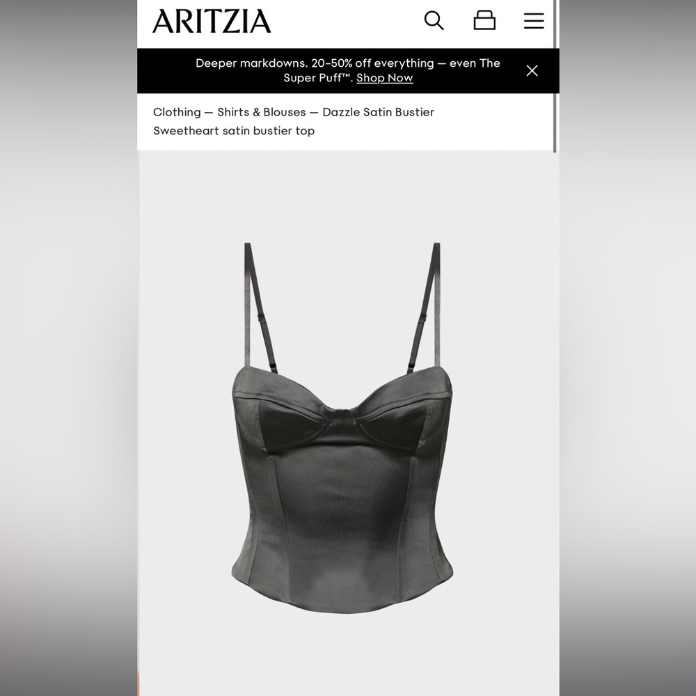 Aritzia dazzle satin bustier size 4 - olive green